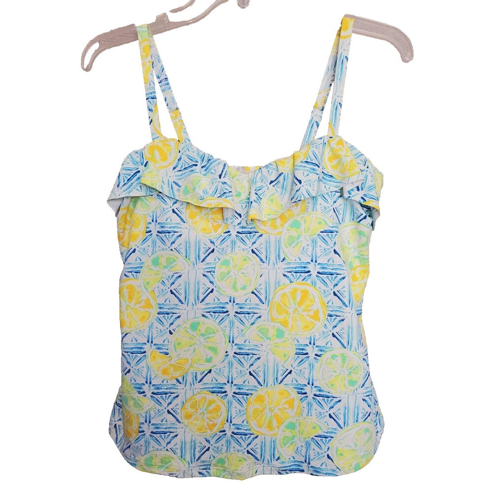 Lands' End Underwire Sweetheart Ruffle Neckline Lined Tankini Swip Top Size 8